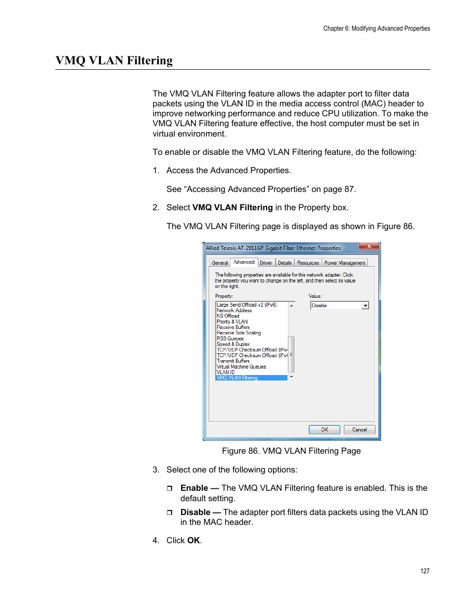 Vmq vlan filtering | Allied Telesis AT-2911GP Network Adapters User Manual | Page 127 / 152