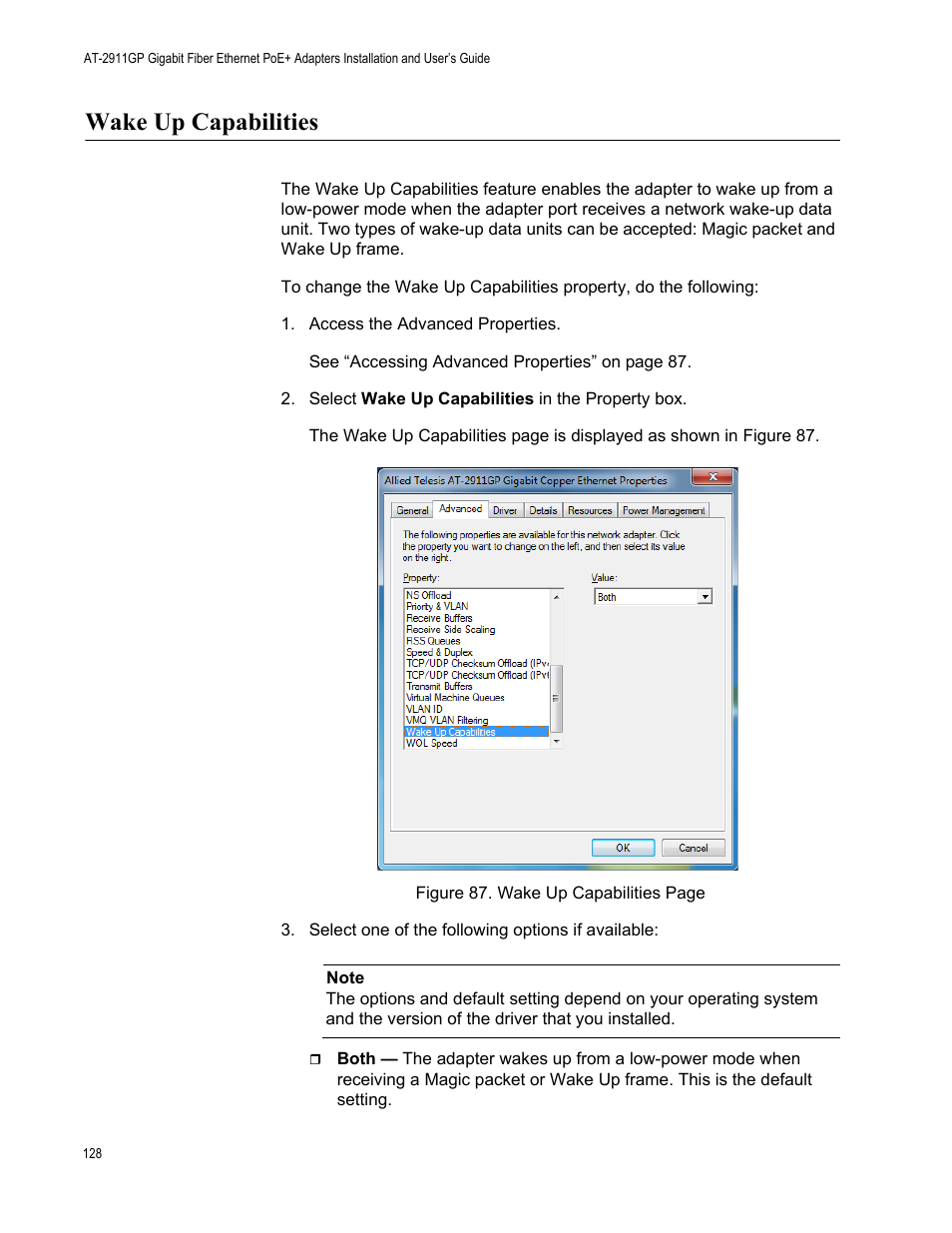 Wake up capabilities | Allied Telesis AT-2911GP Network Adapters User Manual | Page 128 / 152