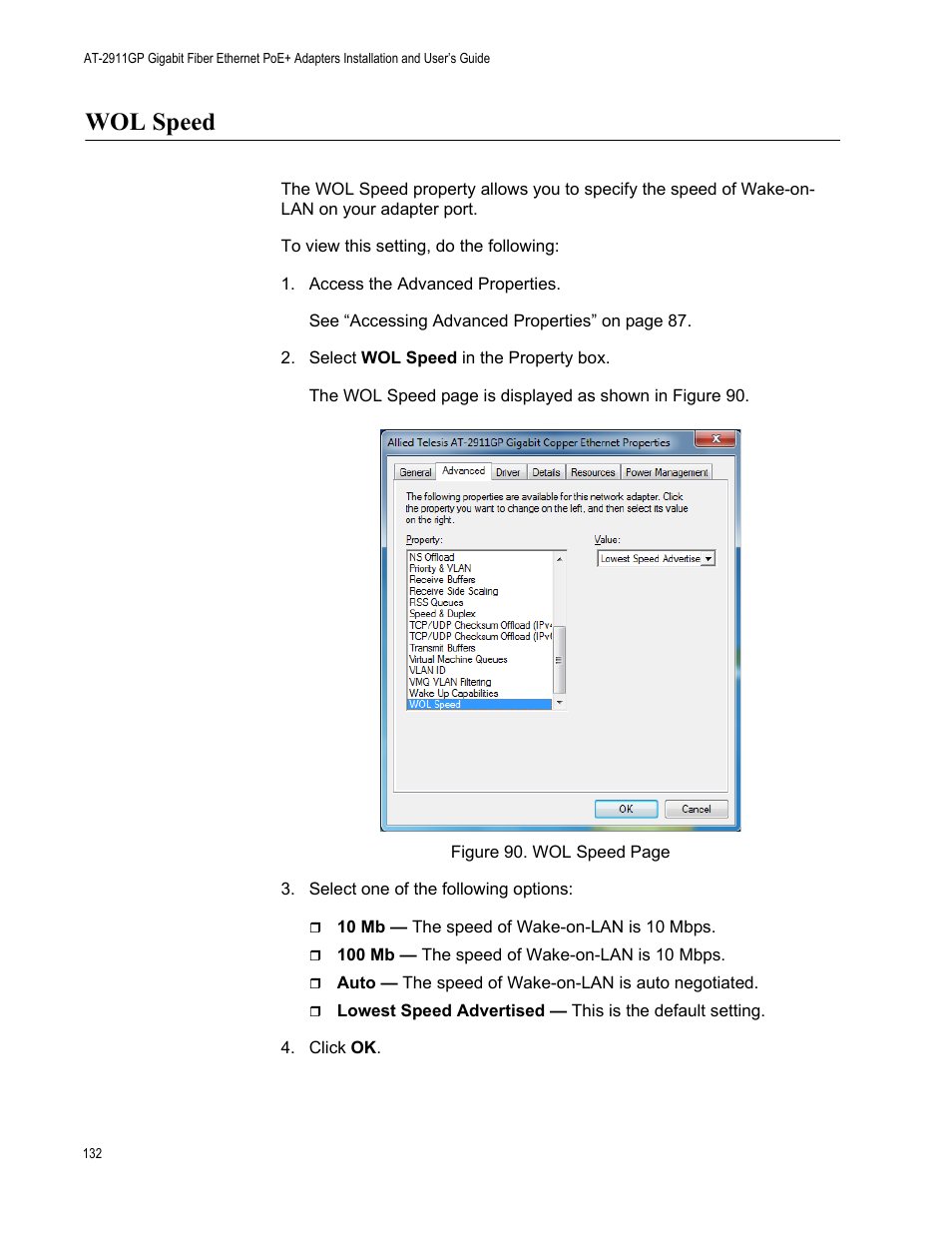 Wol speed | Allied Telesis AT-2911GP Network Adapters User Manual | Page 132 / 152