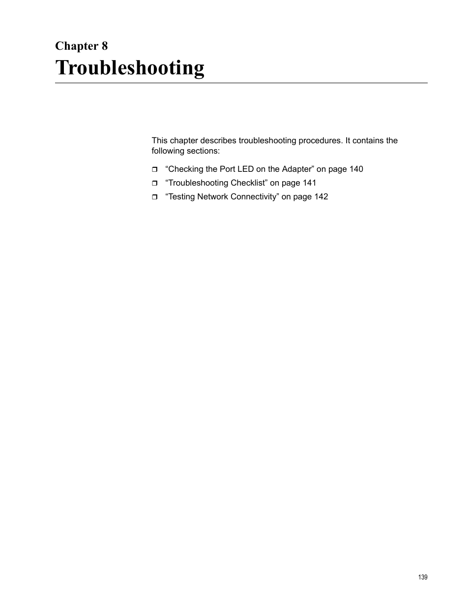 Chapter 8, Troubleshooting, R 8: troubleshooting | Allied Telesis AT-2911GP Network Adapters User Manual | Page 139 / 152