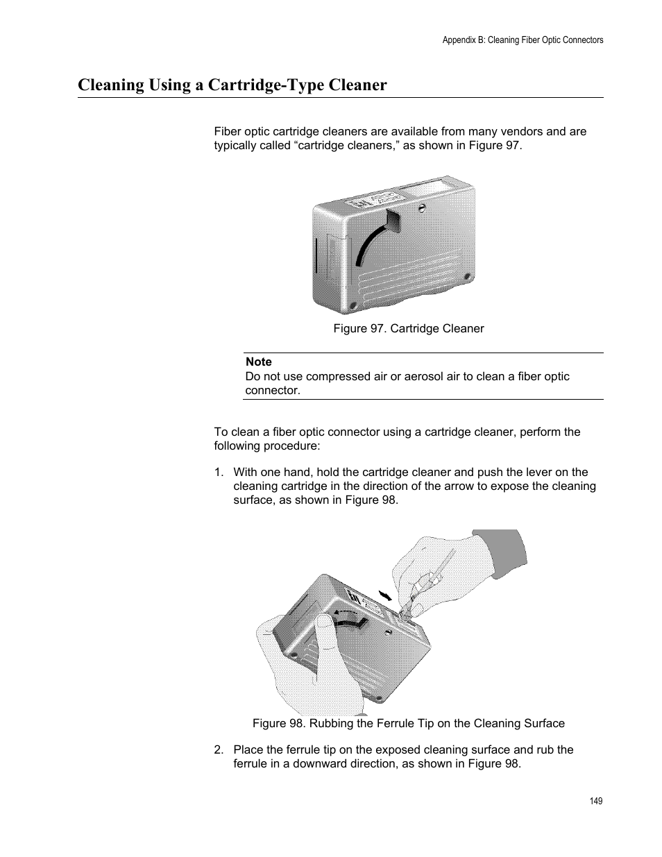 Cleaning using a cartridge-type cleaner | Allied Telesis AT-2911GP Network Adapters User Manual | Page 149 / 152