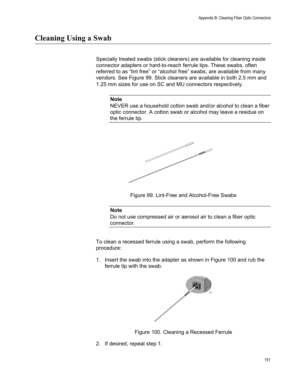 Cleaning using a swab | Allied Telesis AT-2911GP Network Adapters User Manual | Page 151 / 152