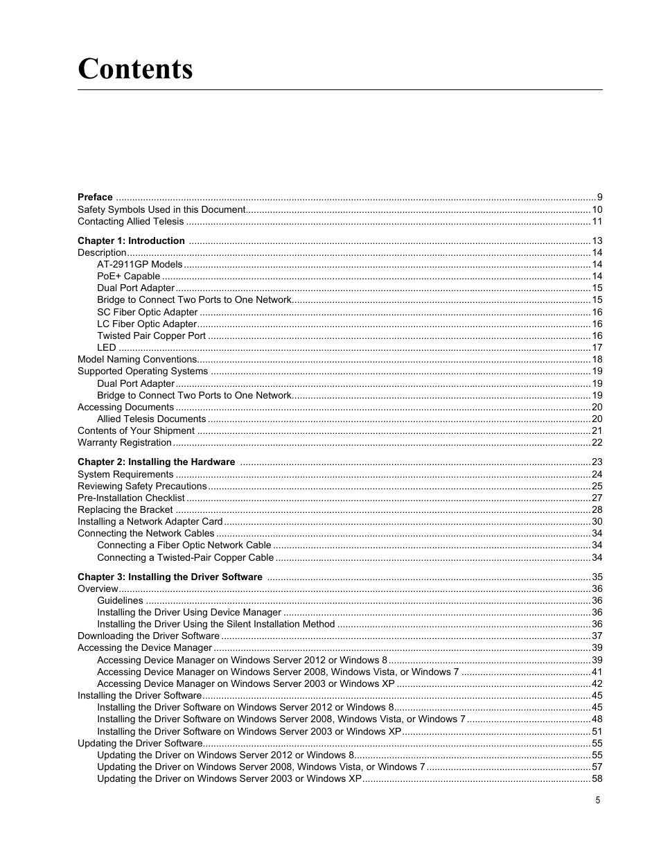 Allied Telesis AT-2911GP Network Adapters User Manual | Page 5 / 152