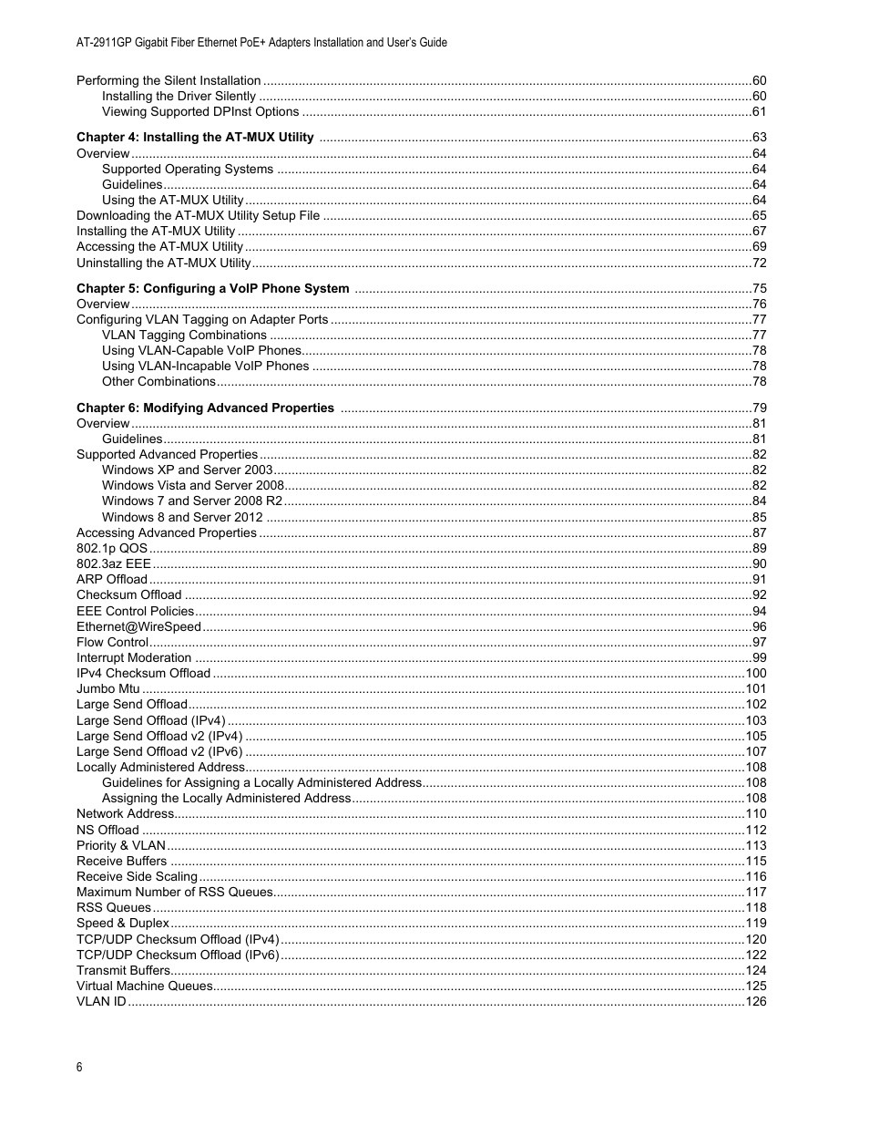 Chapter 4, Chapter 5, Chapter 6 | Allied Telesis AT-2911GP Network Adapters User Manual | Page 6 / 152