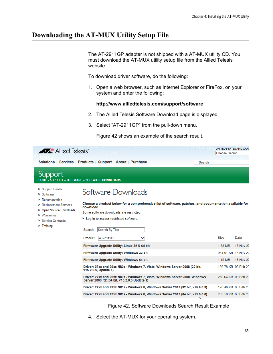 Downloading the at-mux utility setup file | Allied Telesis AT-2911GP Network Adapters User Manual | Page 65 / 152