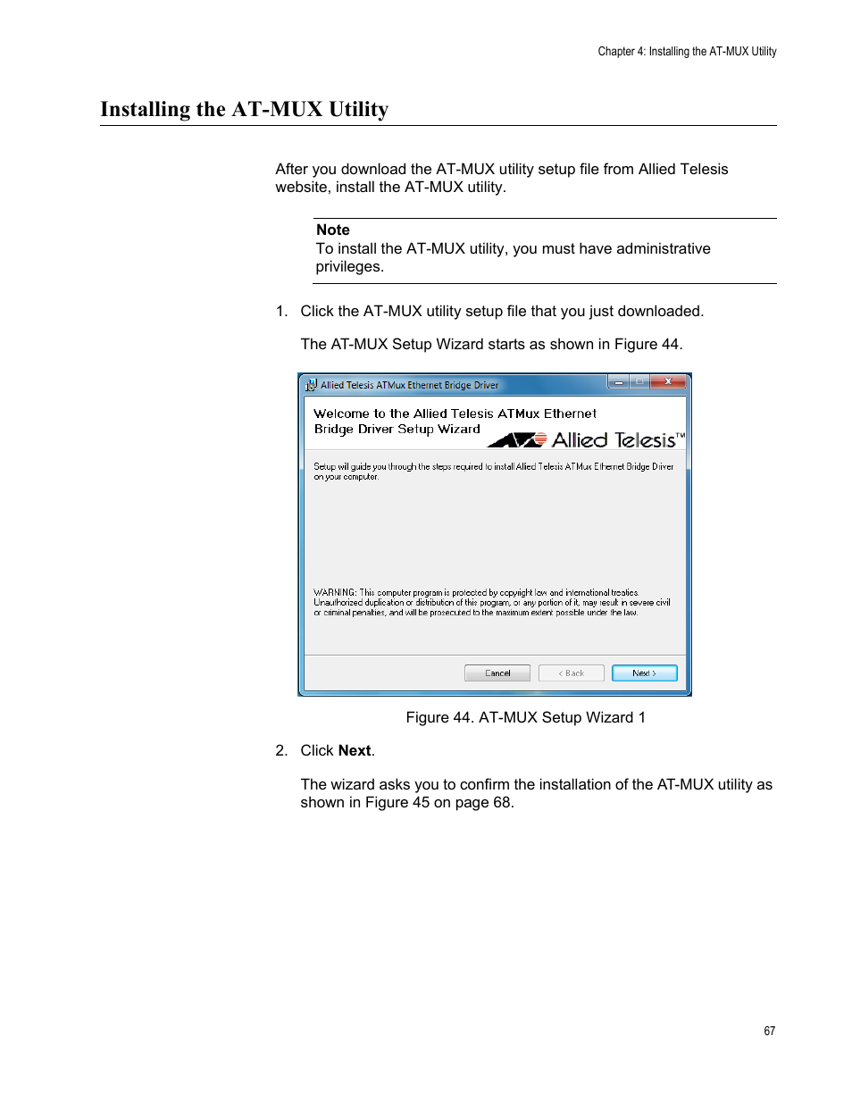 Installing the at-mux utility | Allied Telesis AT-2911GP Network Adapters User Manual | Page 67 / 152