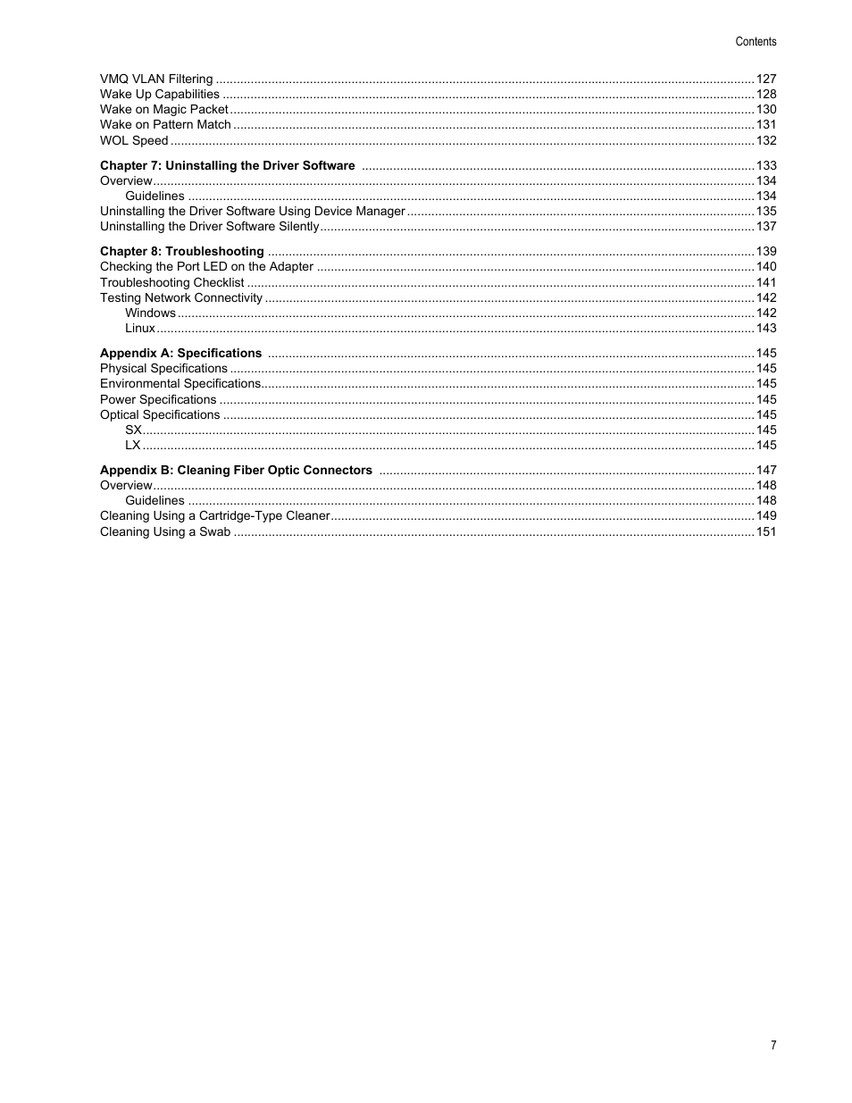 Chapter 7, Chapter 8, Appendix a | Appendix b | Allied Telesis AT-2911GP Network Adapters User Manual | Page 7 / 152