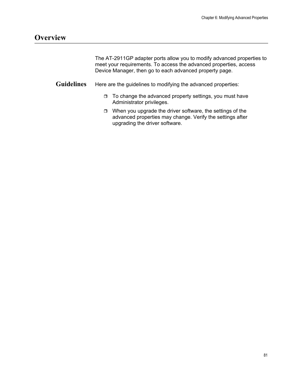 Overview, Guidelines | Allied Telesis AT-2911GP Network Adapters User Manual | Page 81 / 152