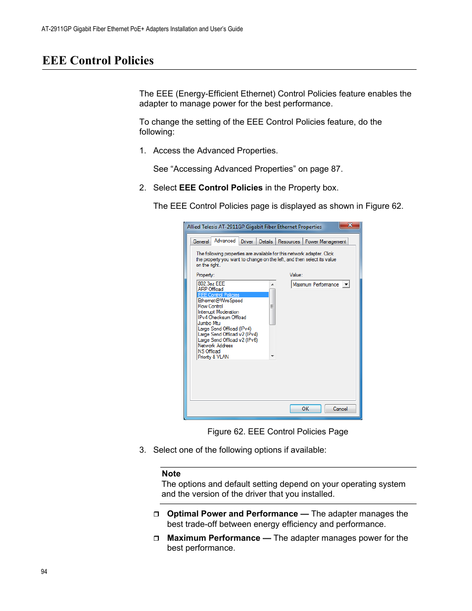 Eee control policies | Allied Telesis AT-2911GP Network Adapters User Manual | Page 94 / 152