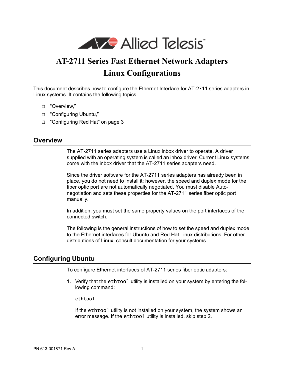 Allied Telesis AT-2711 Series User Manual | 4 pages