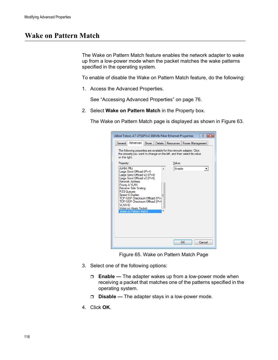 Wake on pattern match | Allied Telesis AT-2711 Series Adapters User Manual | Page 116 / 136
