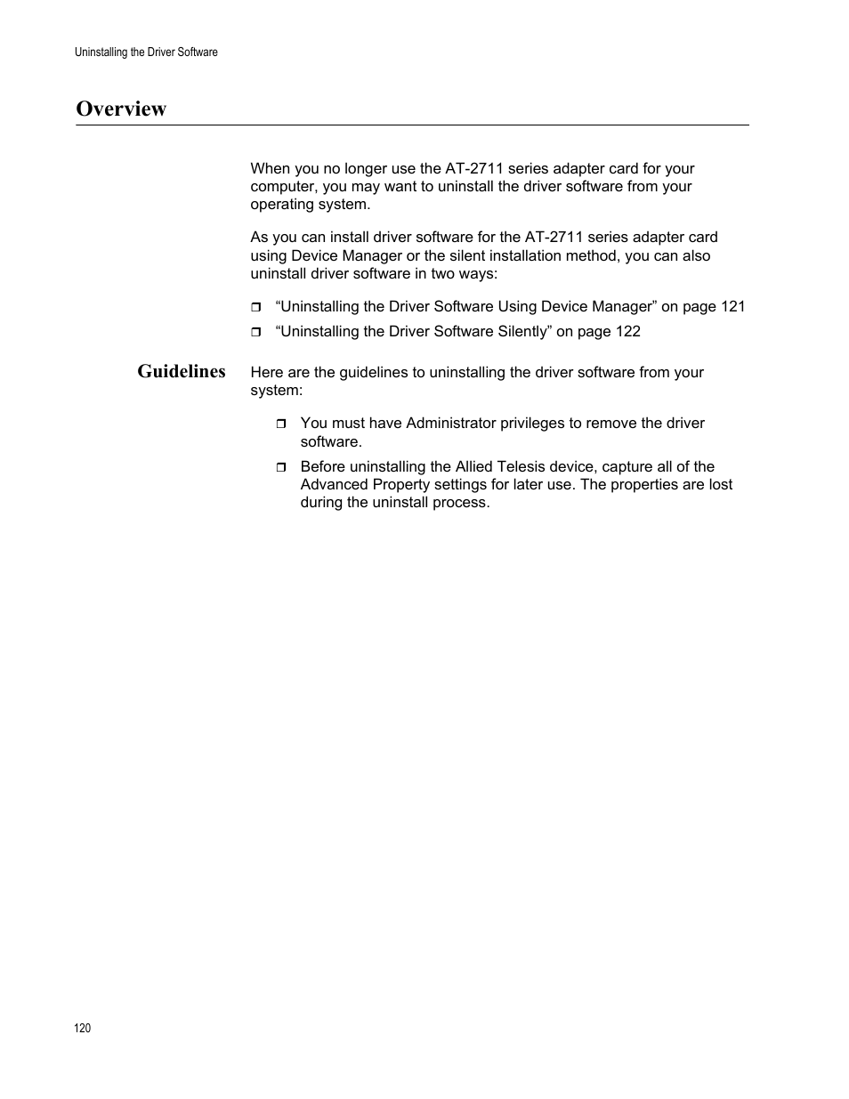 Overview, Guidelines | Allied Telesis AT-2711 Series Adapters User Manual | Page 120 / 136