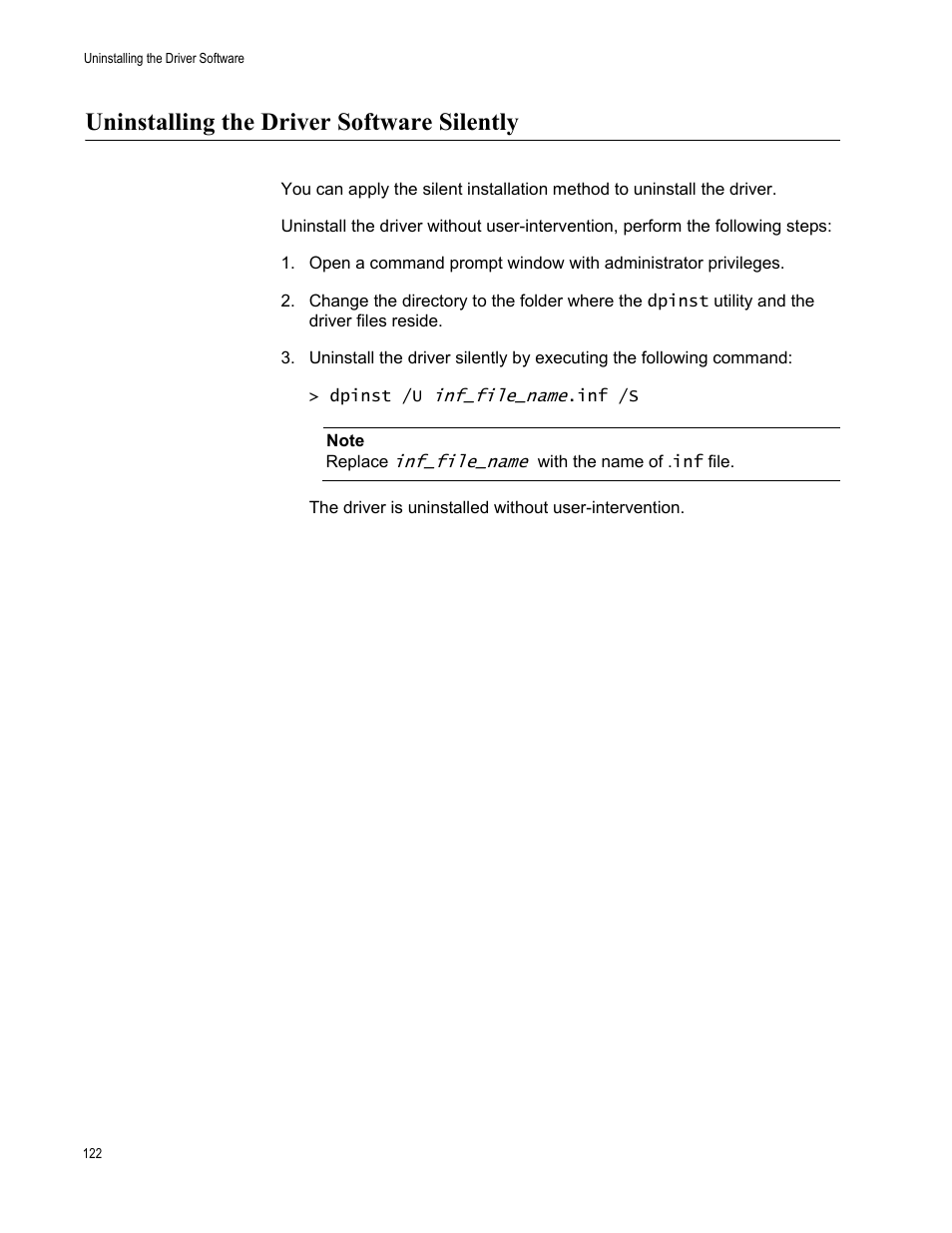 Uninstalling the driver software silently | Allied Telesis AT-2711 Series Adapters User Manual | Page 122 / 136