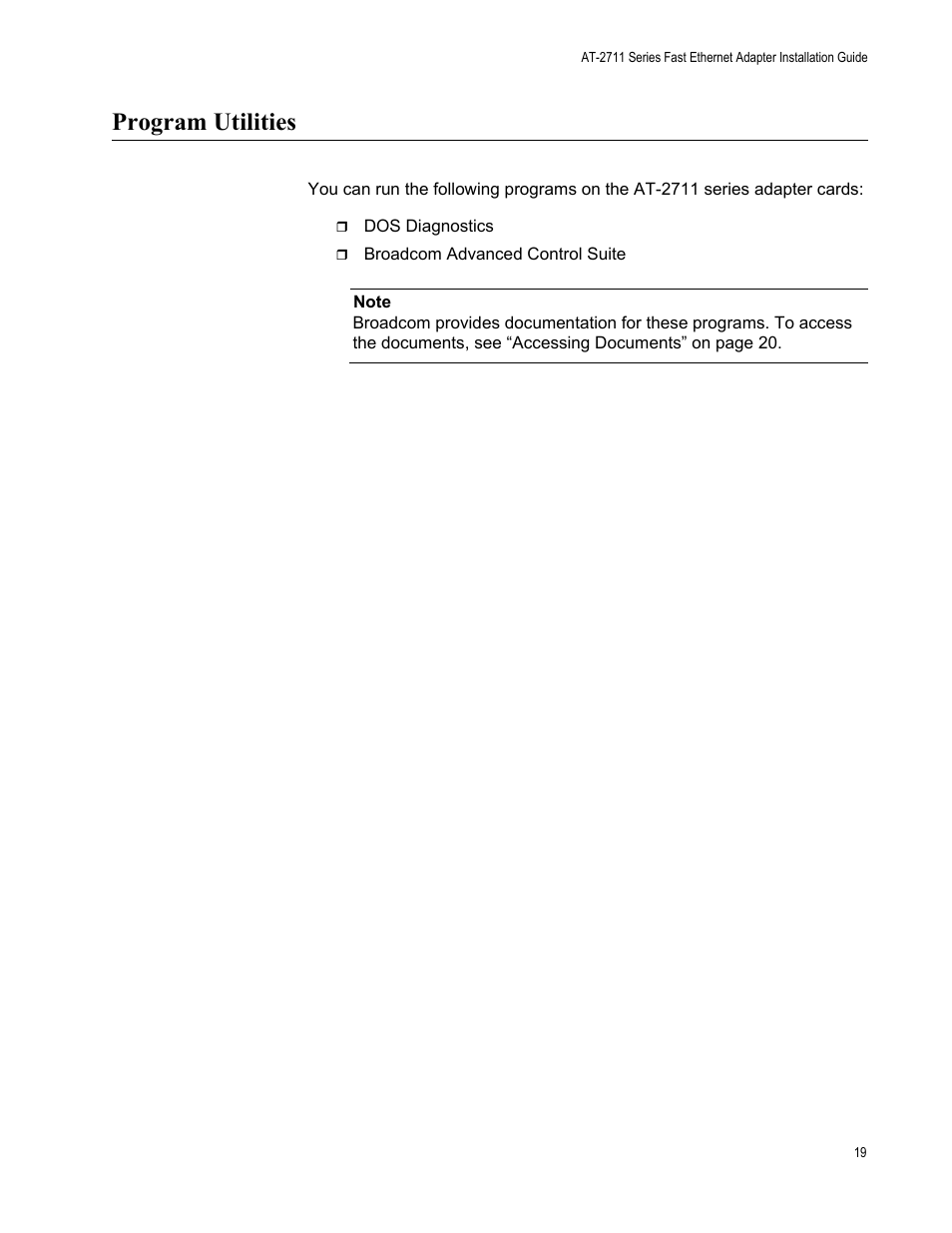 Program utilities | Allied Telesis AT-2711 Series Adapters User Manual | Page 19 / 136