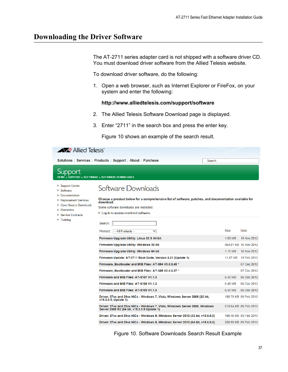 Downloading the driver software | Allied Telesis AT-2711 Series Adapters User Manual | Page 37 / 136