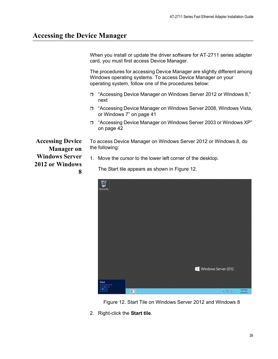 Accessing the device manager | Allied Telesis AT-2711 Series Adapters User Manual | Page 39 / 136