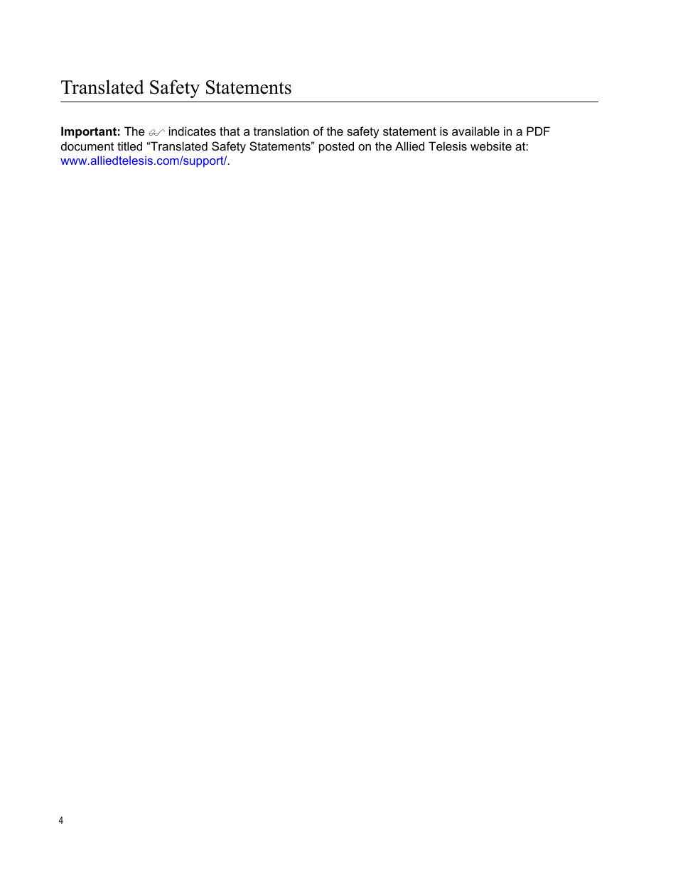 Translated safety statements | Allied Telesis AT-2711 Series Adapters User Manual | Page 4 / 136