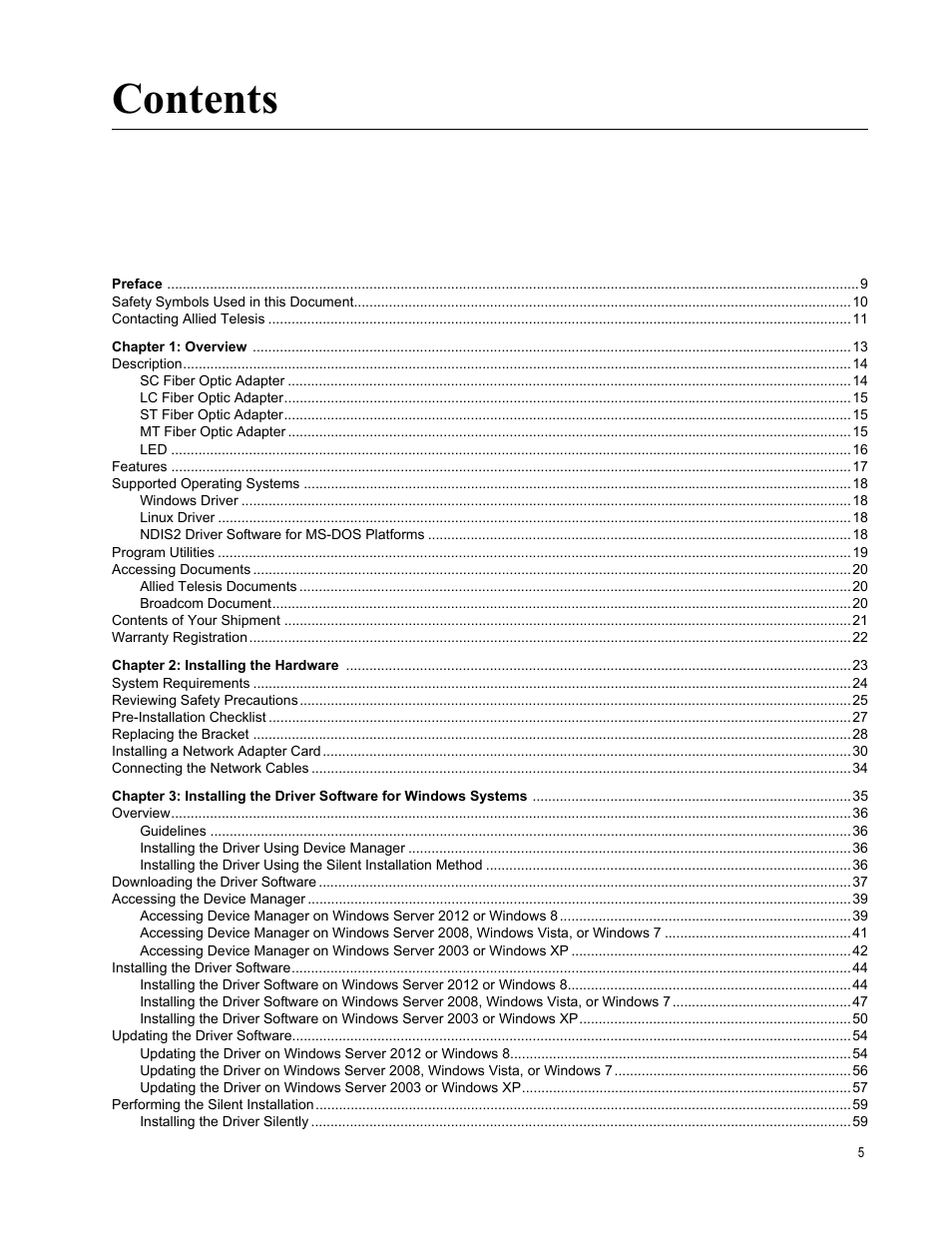 Allied Telesis AT-2711 Series Adapters User Manual | Page 5 / 136