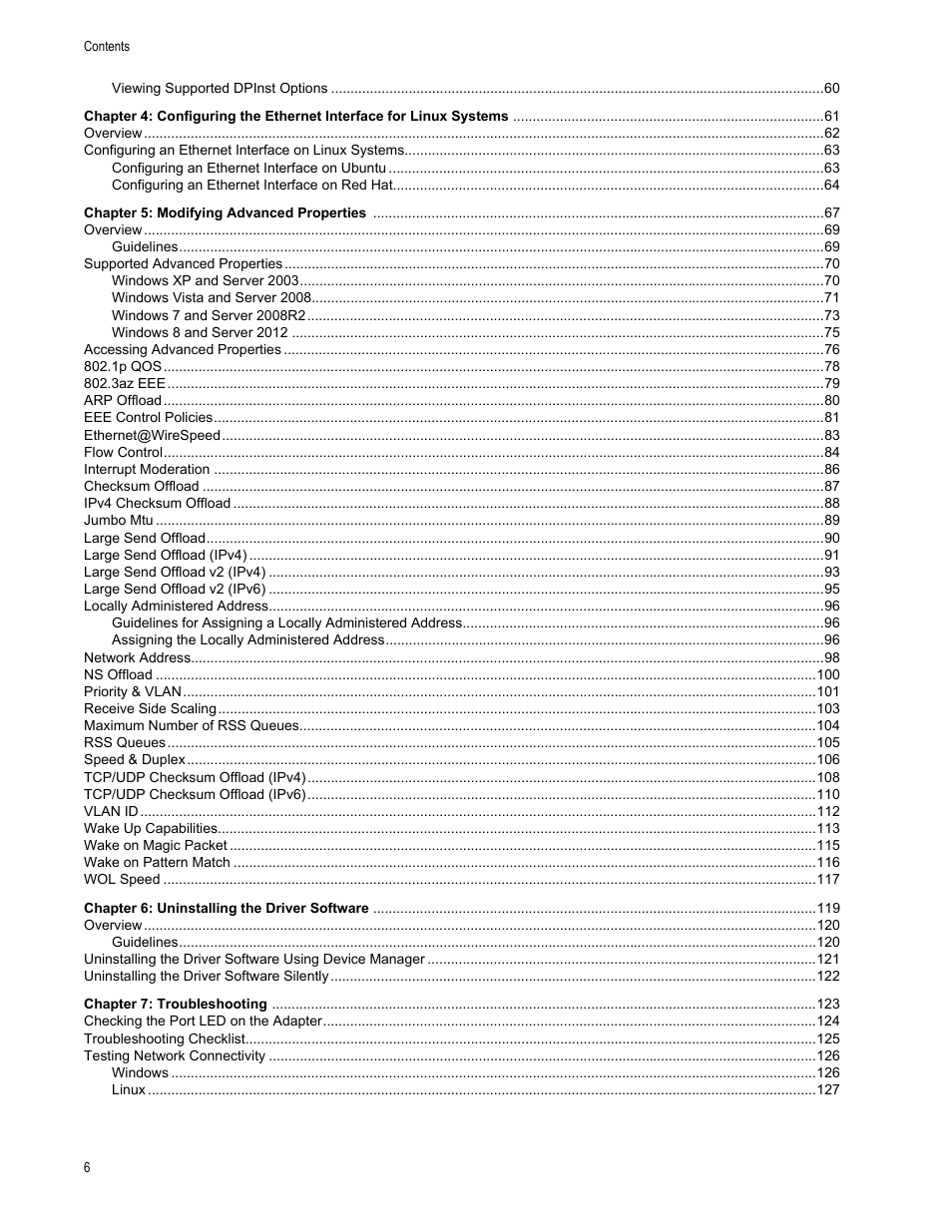 Chapter 4, Chapter 5, Chapter 6 | Chapter 7 | Allied Telesis AT-2711 Series Adapters User Manual | Page 6 / 136