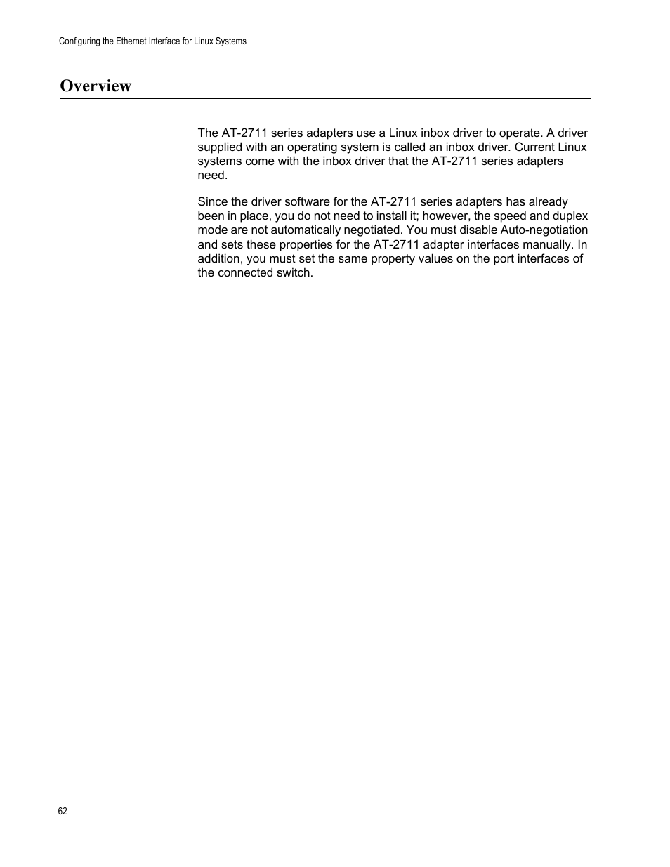 Overview | Allied Telesis AT-2711 Series Adapters User Manual | Page 62 / 136