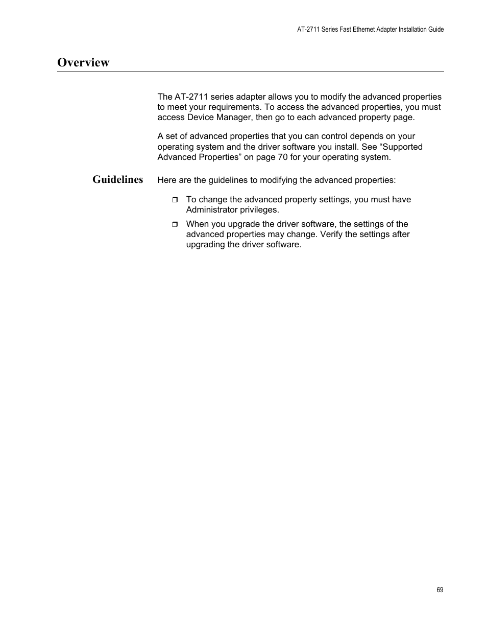Overview, Guidelines | Allied Telesis AT-2711 Series Adapters User Manual | Page 69 / 136