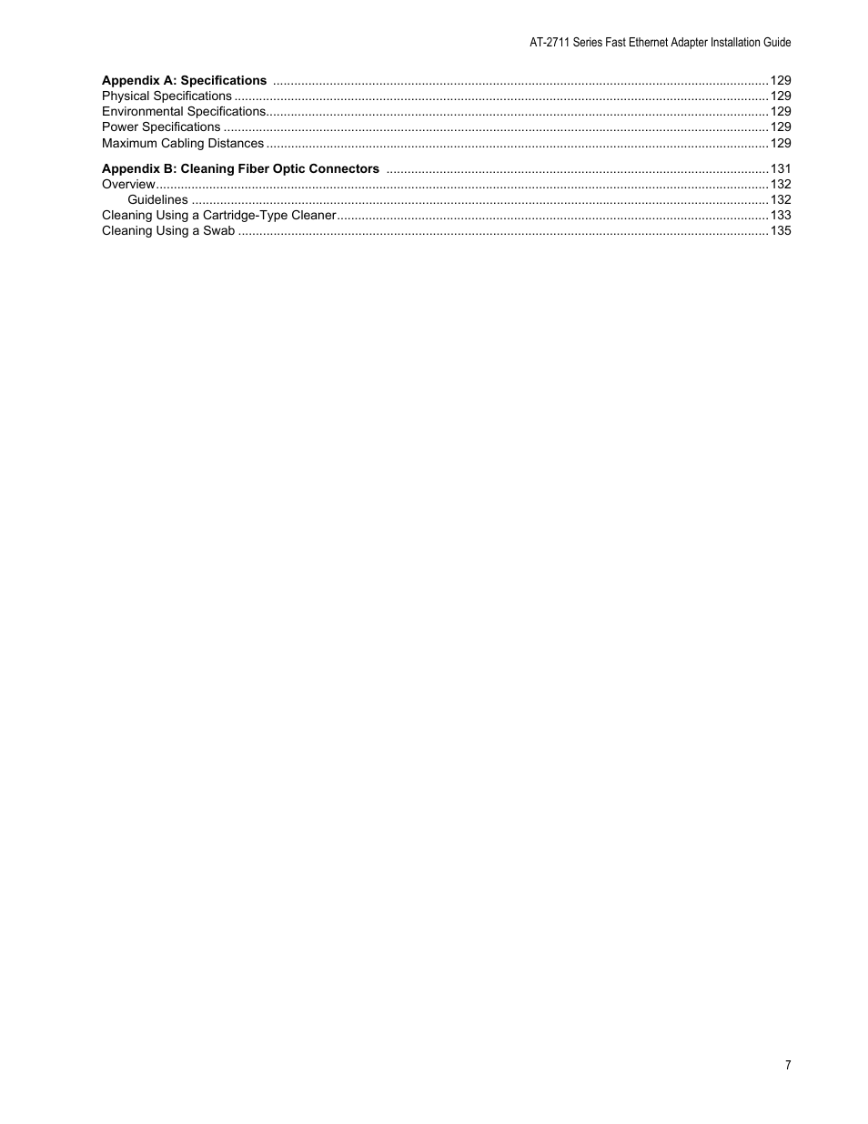 Appendix a, Appendix b | Allied Telesis AT-2711 Series Adapters User Manual | Page 7 / 136