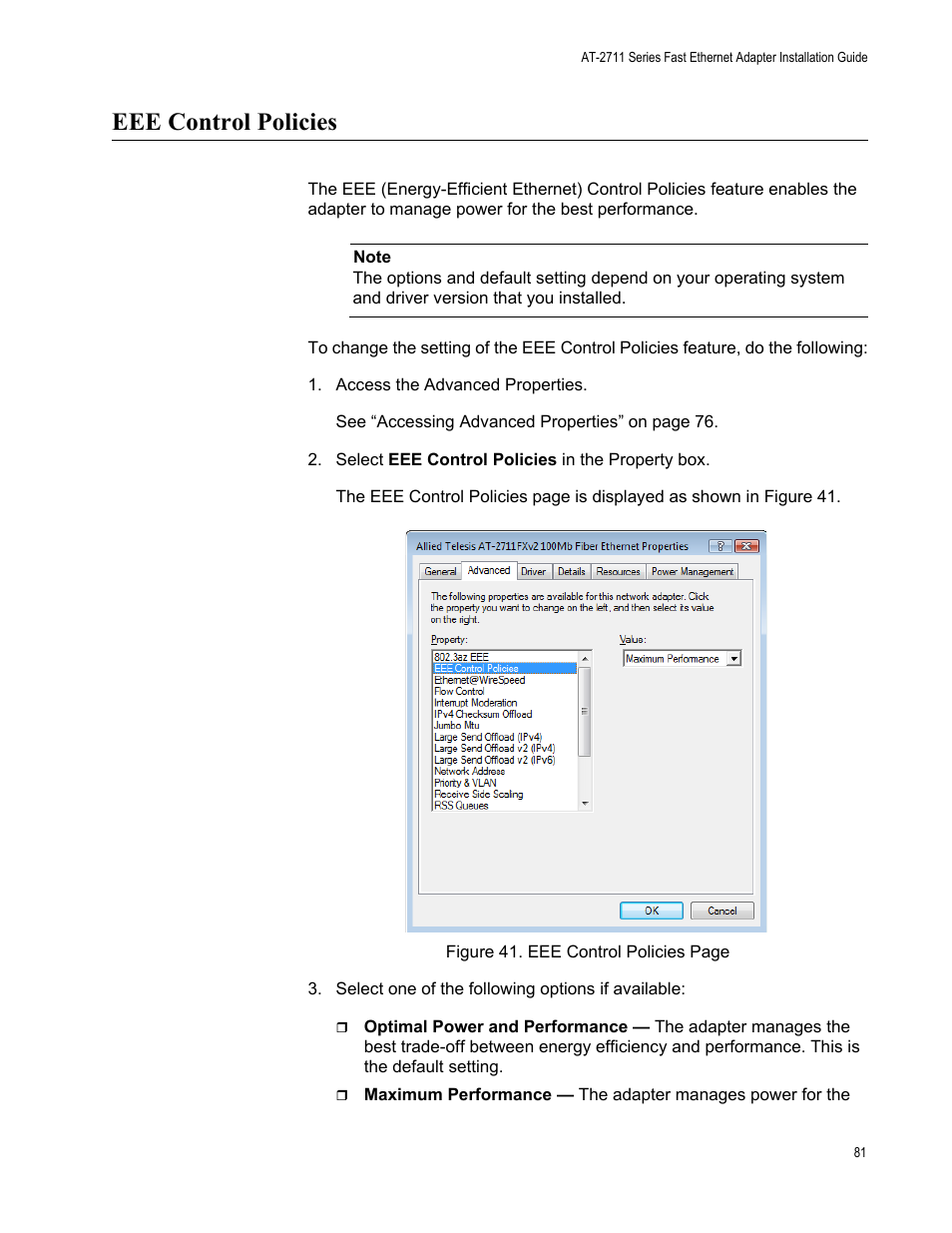 Eee control policies | Allied Telesis AT-2711 Series Adapters User Manual | Page 81 / 136