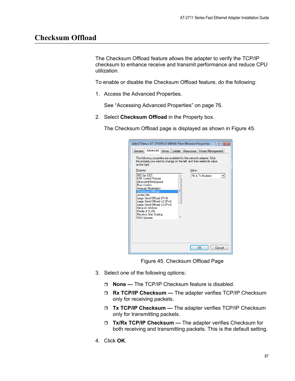 Checksum offload | Allied Telesis AT-2711 Series Adapters User Manual | Page 87 / 136