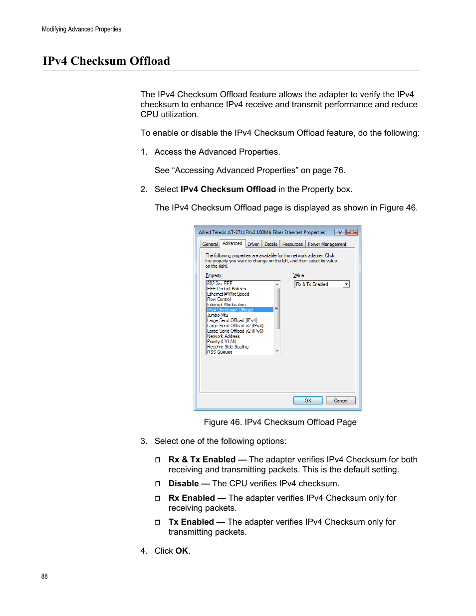 Ipv4 checksum offload | Allied Telesis AT-2711 Series Adapters User Manual | Page 88 / 136