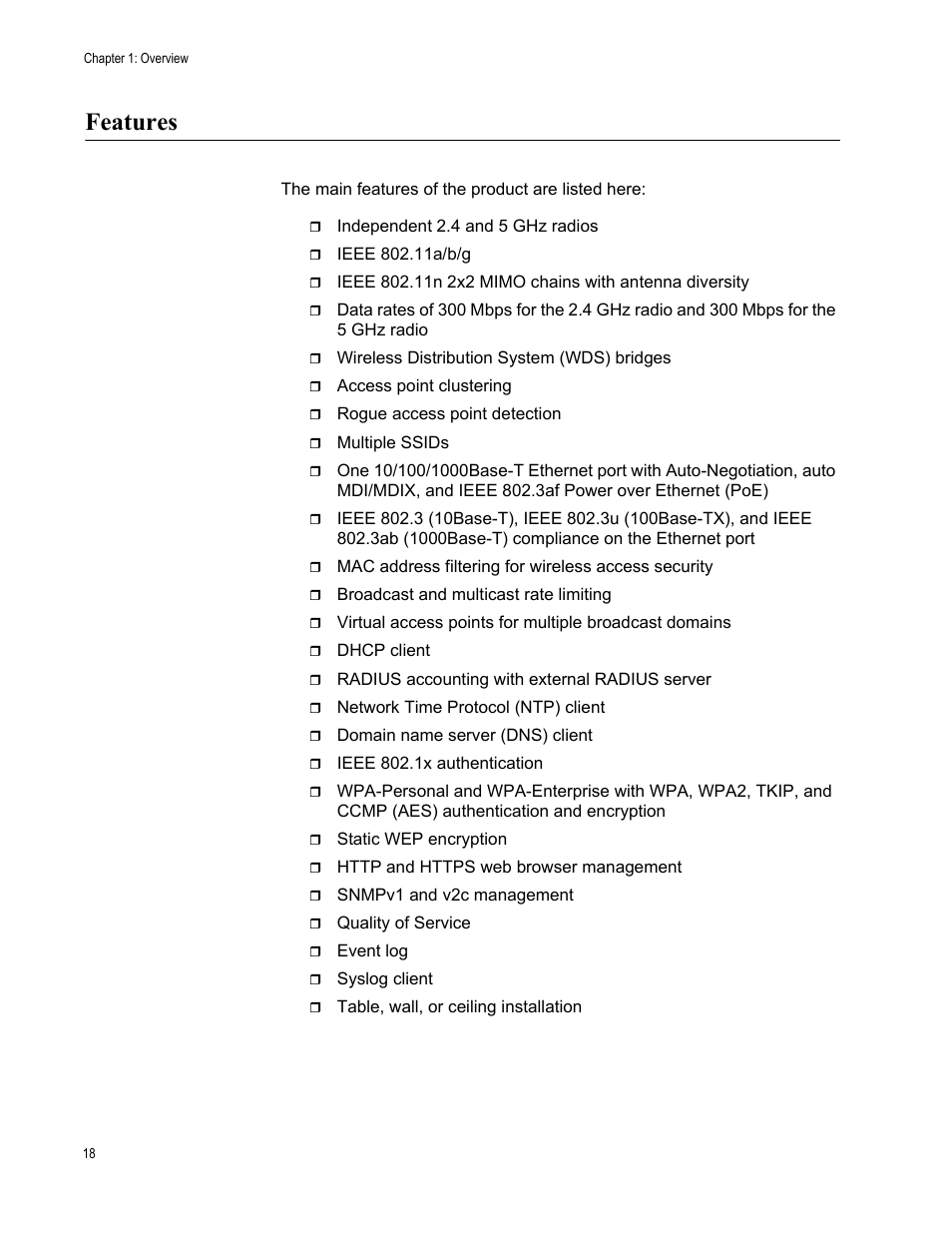 Features | Allied Telesis AT-TQ2450 User Manual | Page 18 / 70