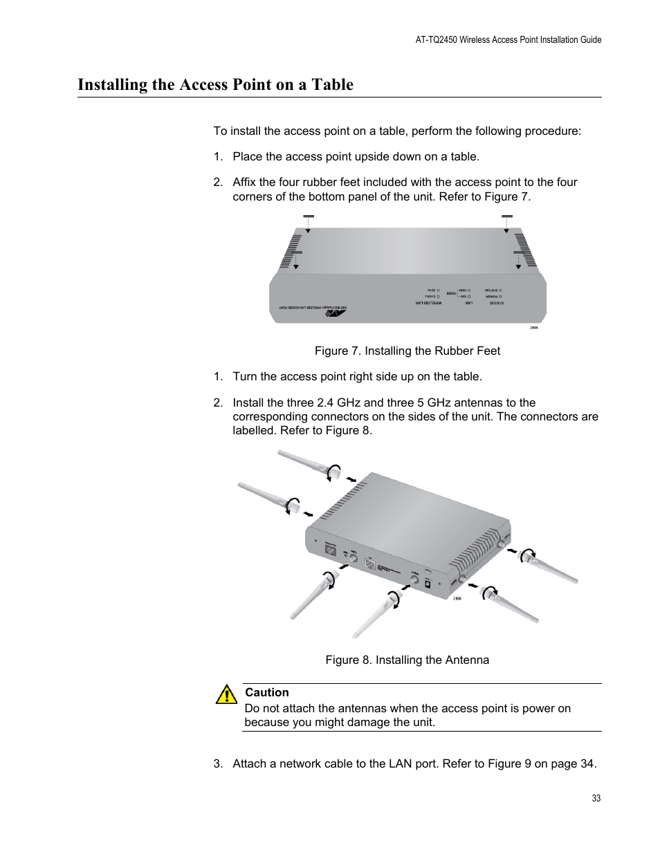 Installing the access point on a table | Allied Telesis AT-TQ2450 User Manual | Page 33 / 70