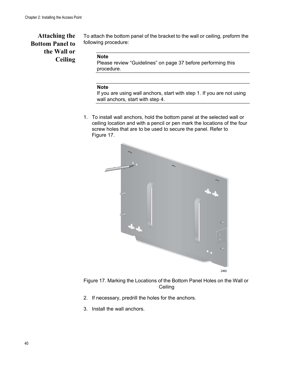 Attaching the bottom panel to the wall or ceiling | Allied Telesis AT-TQ2450 User Manual | Page 40 / 70