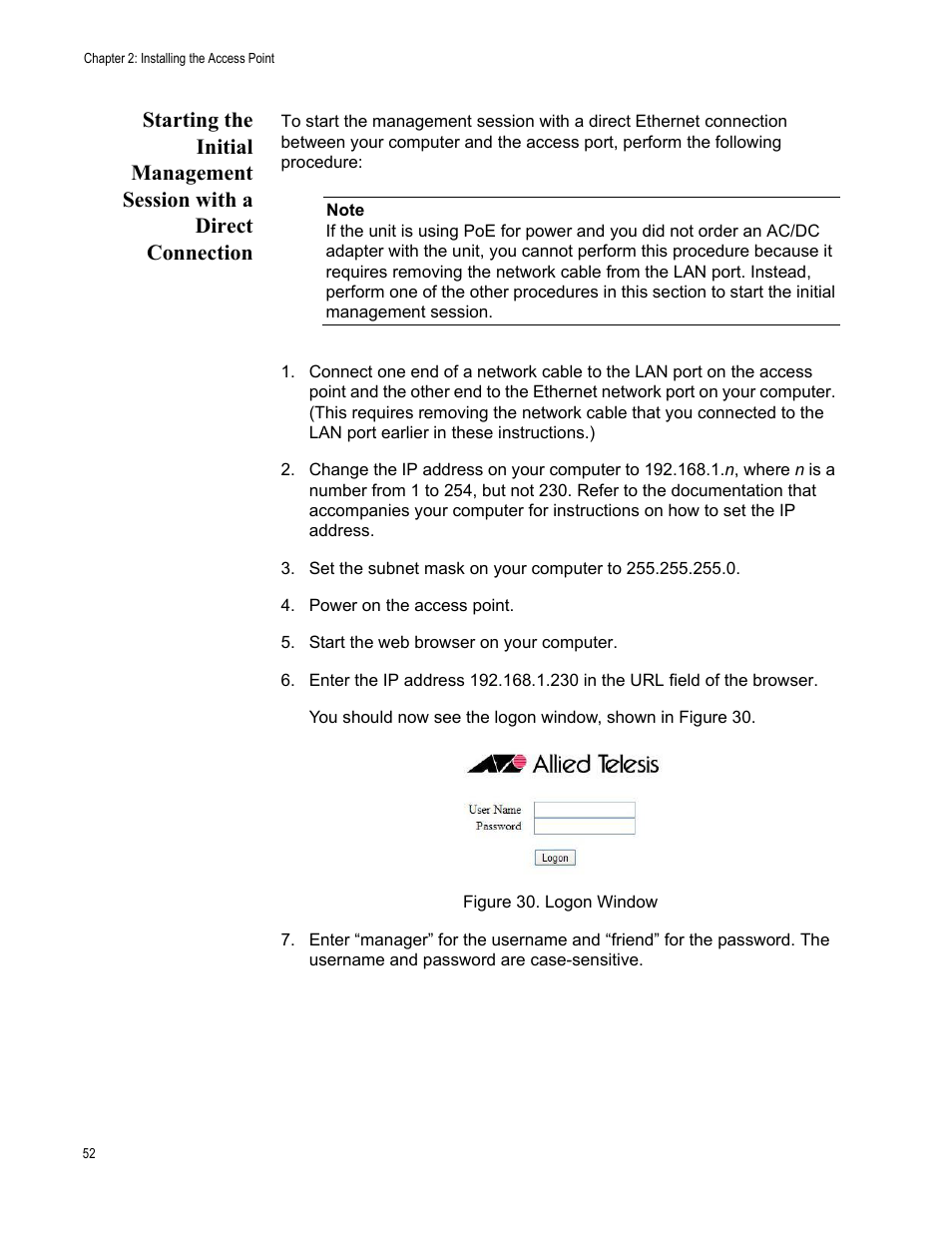 Figure 30: logon window | Allied Telesis AT-TQ2450 User Manual | Page 52 / 70