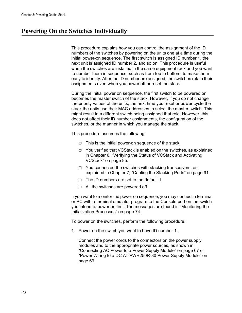 Powering on the switches individually | Allied Telesis AT-x510DP-52GTX User Manual | Page 102 / 129