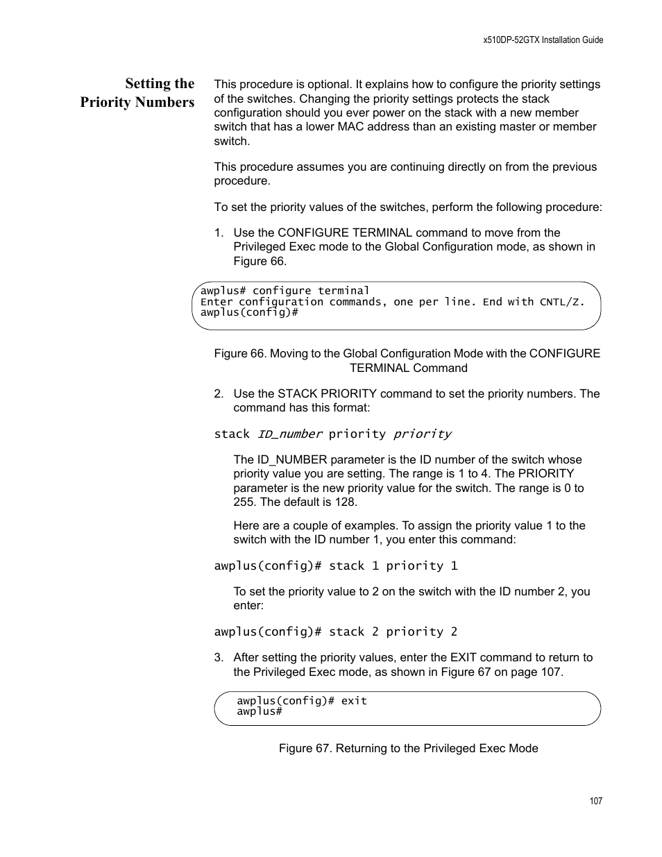 Setting the priority numbers | Allied Telesis AT-x510DP-52GTX User Manual | Page 107 / 129