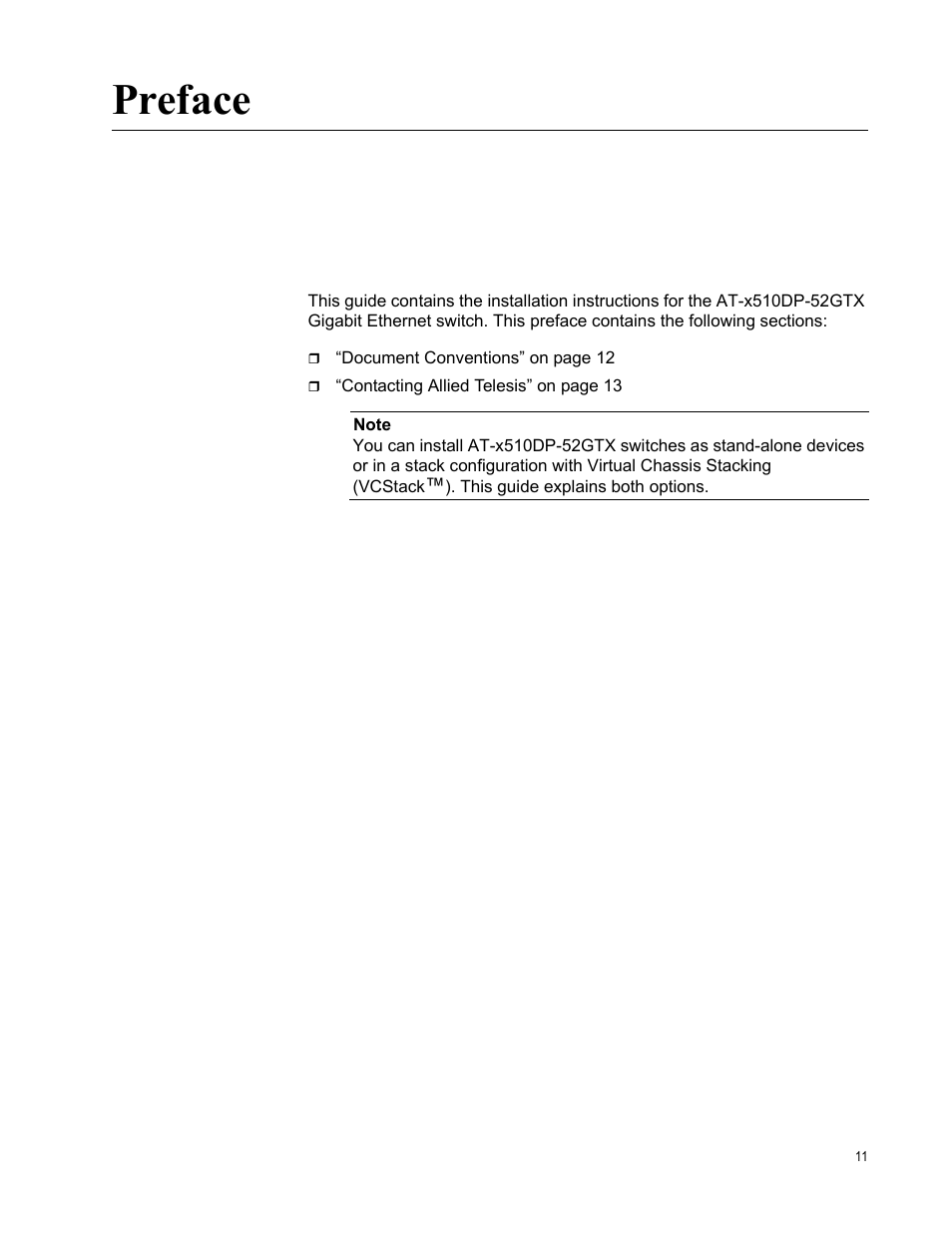 Preface | Allied Telesis AT-x510DP-52GTX User Manual | Page 11 / 129