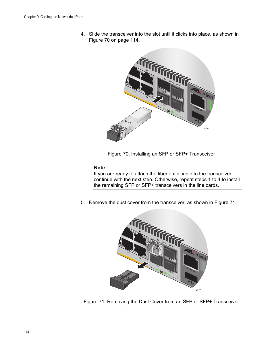 Chapter 9: cabling the networking ports 114 | Allied Telesis AT-x510DP-52GTX User Manual | Page 114 / 129