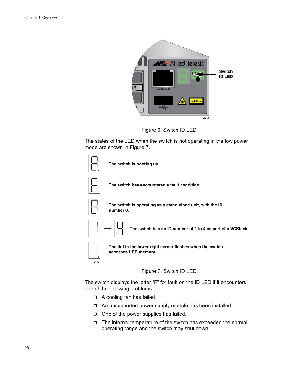 Figure 6: switch id led figure 7: switch id led | Allied Telesis AT-x510DP-52GTX User Manual | Page 28 / 129