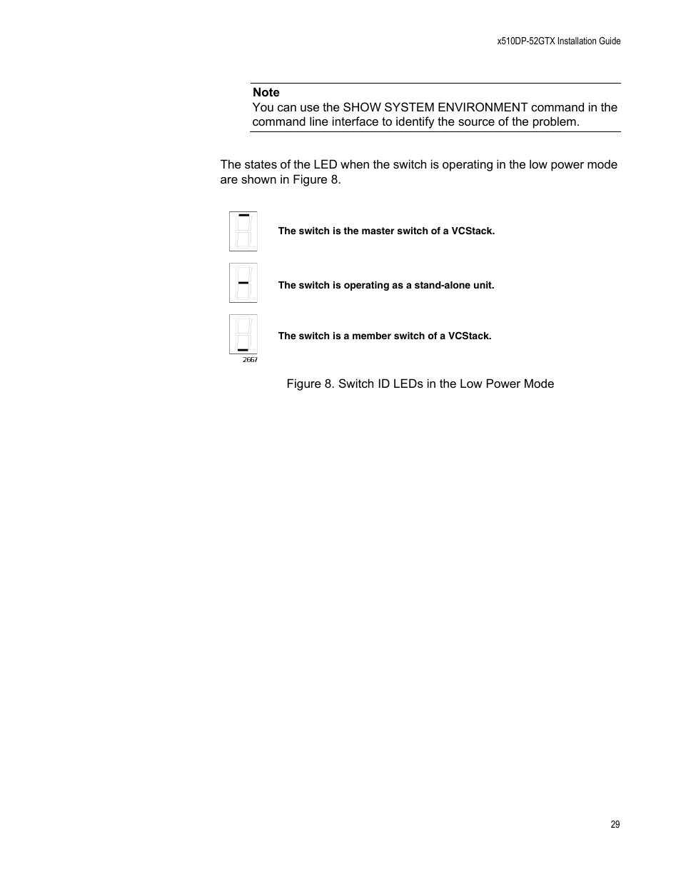 Figure 8: switch id leds in the low power mode | Allied Telesis AT-x510DP-52GTX User Manual | Page 29 / 129