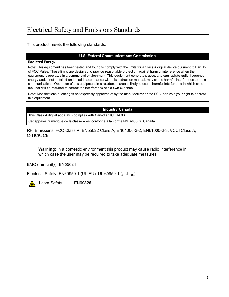 Electrical safety and emissions standards | Allied Telesis AT-x510DP-52GTX User Manual | Page 3 / 129