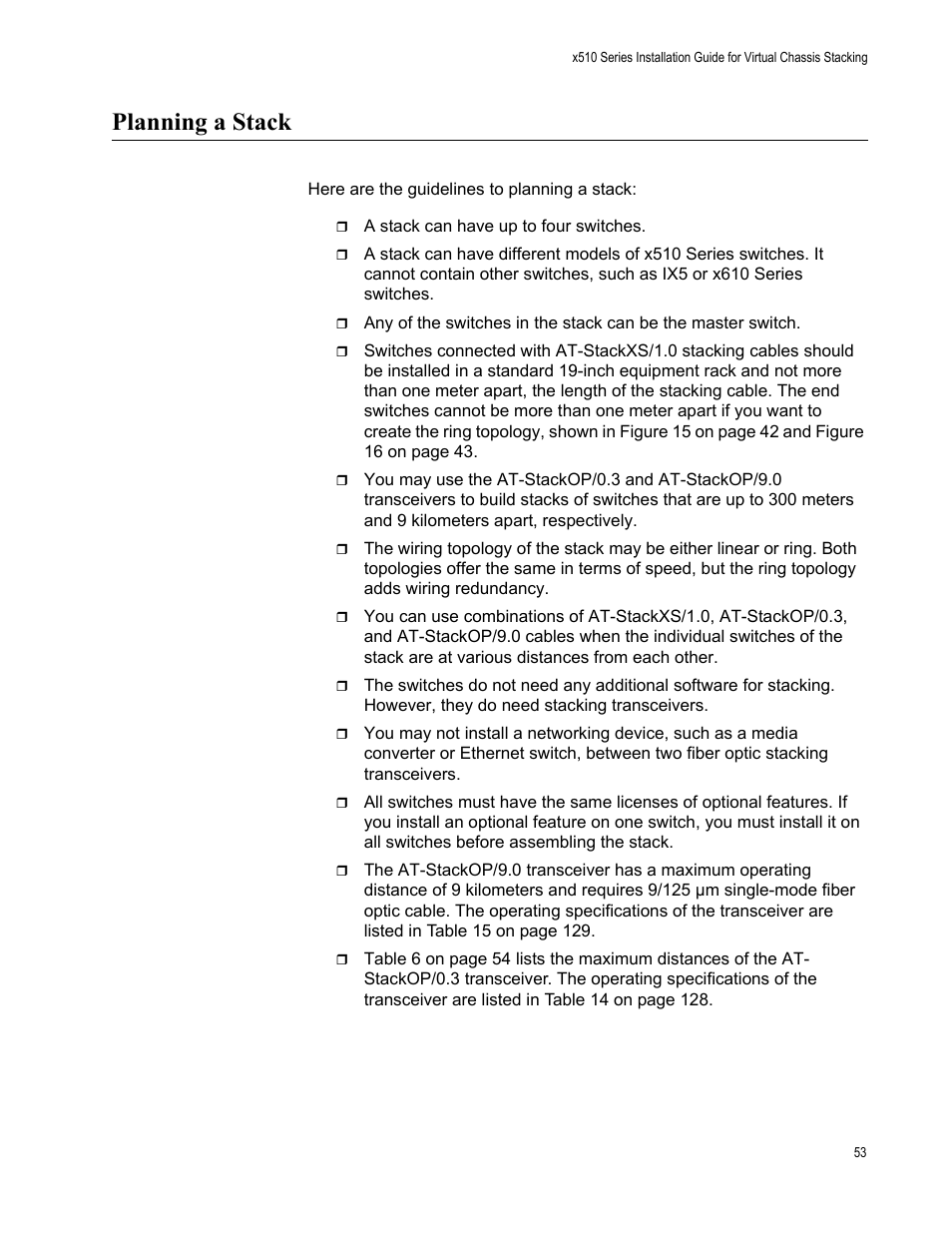 Planning a stack | Allied Telesis AT-x510DP-52GTX User Manual | Page 53 / 129
