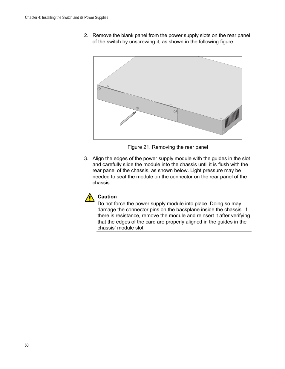 Figure 21: removing the rear panel | Allied Telesis AT-x510DP-52GTX User Manual | Page 60 / 129
