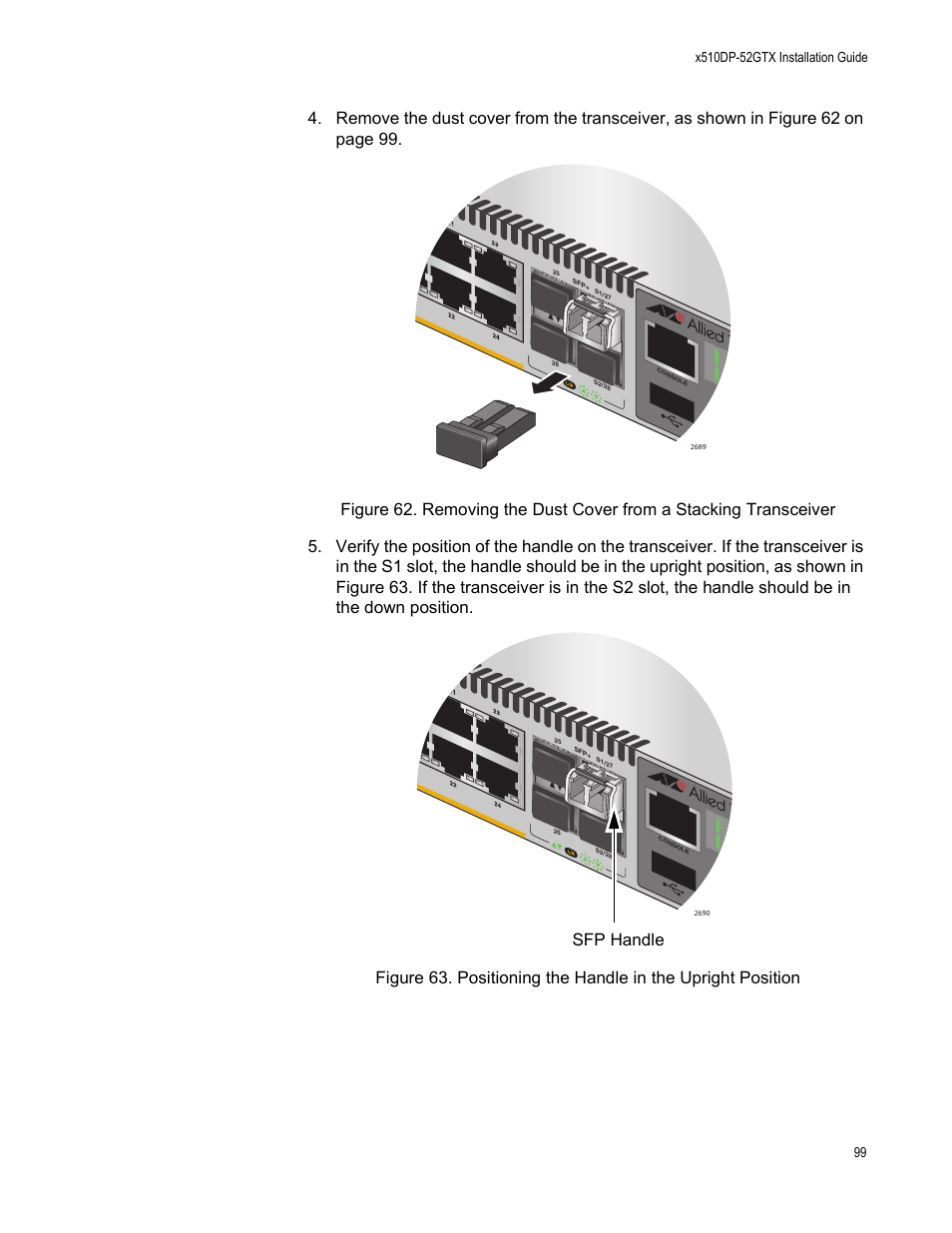 Sfp handle | Allied Telesis AT-x510DP-52GTX User Manual | Page 99 / 129