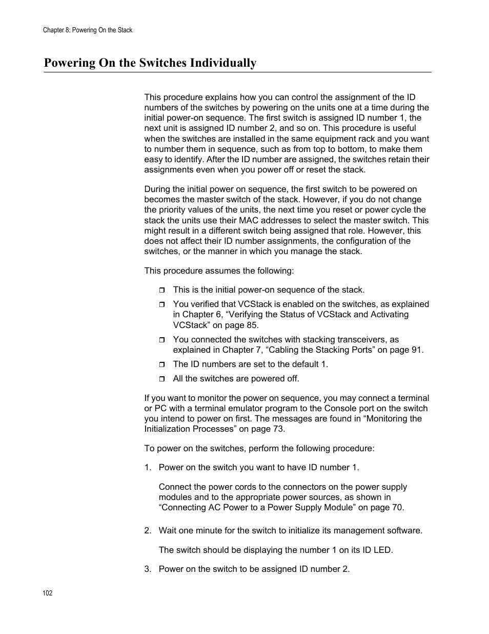Powering on the switches individually | Allied Telesis AT-IX5-28GPX User Manual | Page 102 / 129