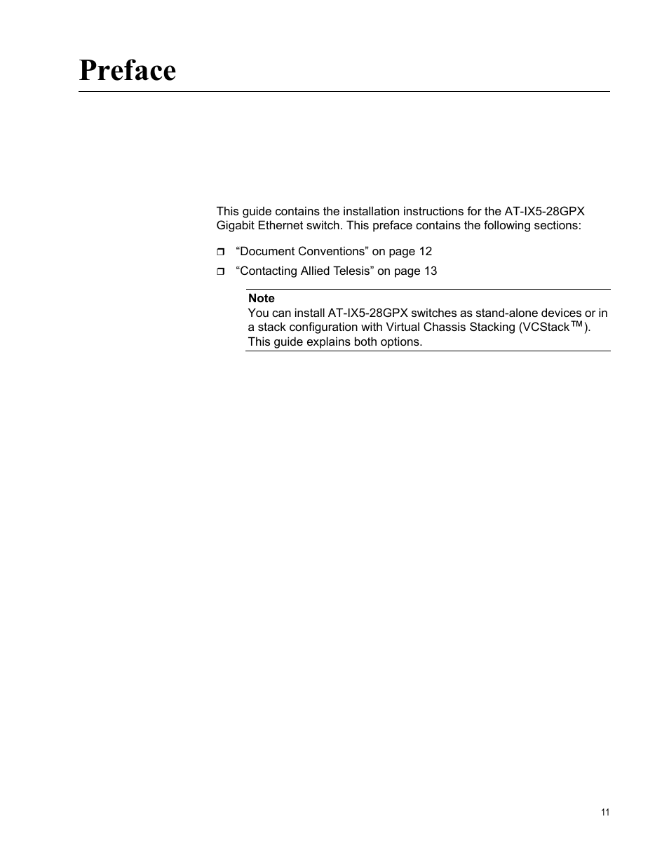 Preface | Allied Telesis AT-IX5-28GPX User Manual | Page 11 / 129