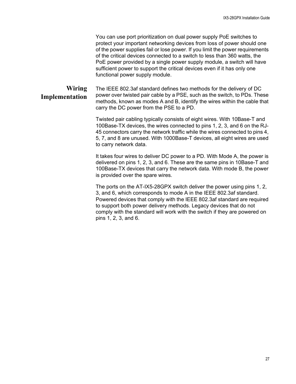 Wiring implementation | Allied Telesis AT-IX5-28GPX User Manual | Page 27 / 129
