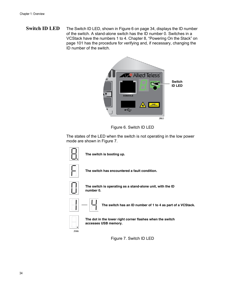 Switch id led, Figure 6: switch id led figure 7: switch id led | Allied Telesis AT-IX5-28GPX User Manual | Page 34 / 129