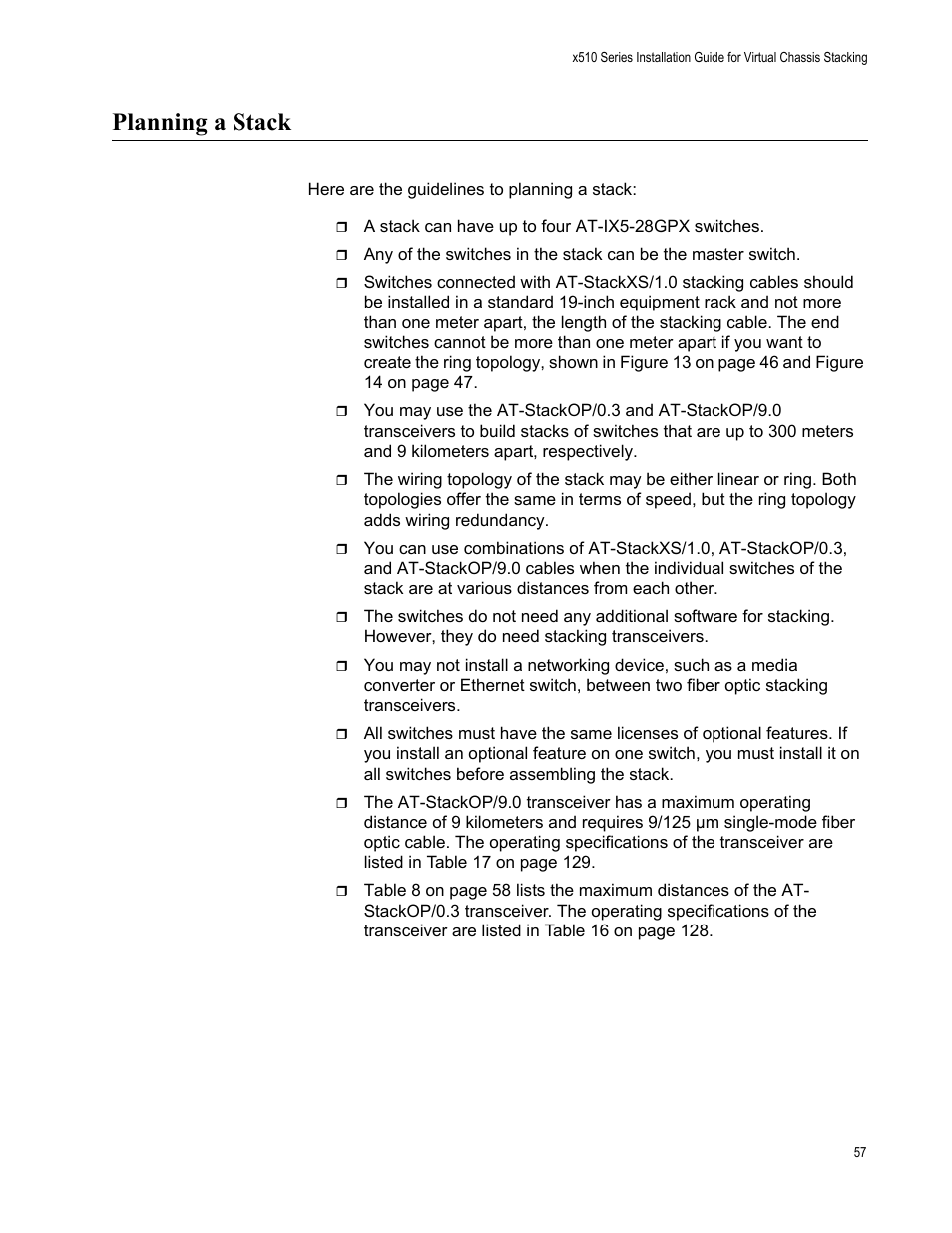Planning a stack | Allied Telesis AT-IX5-28GPX User Manual | Page 57 / 129