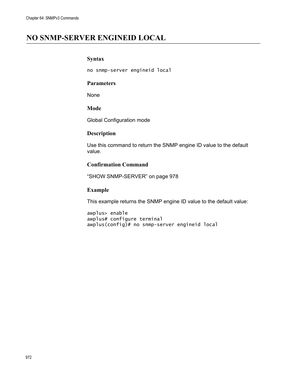 No snmp-server engineid local | Allied Telesis AT-9000 Series User Manual | Page 1000 / 1480