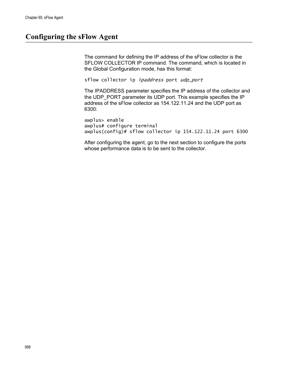 Configuring the sflow agent | Allied Telesis AT-9000 Series User Manual | Page 1026 / 1480